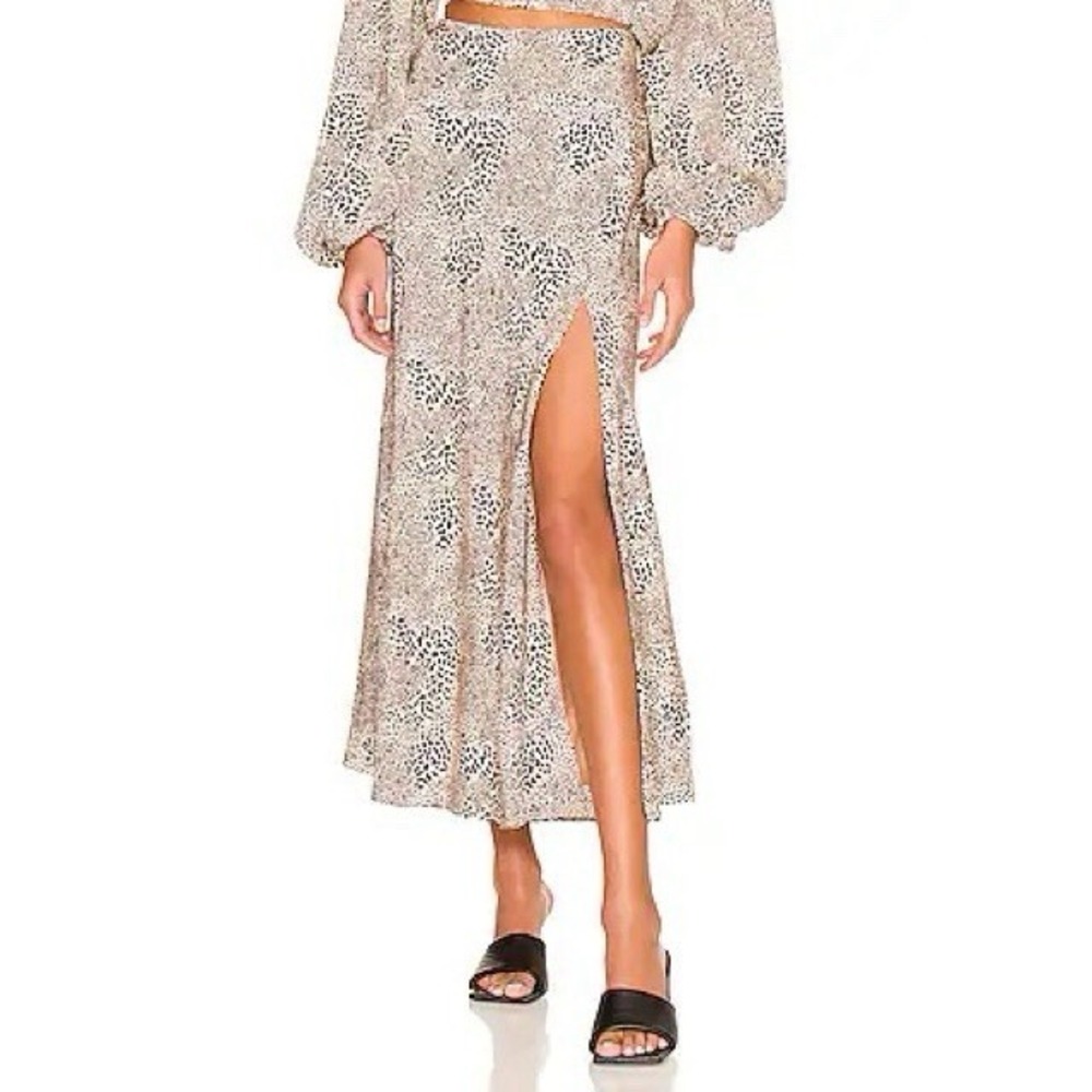 Revolve Lovers And Friends Anderson Midi Skirt in Cheetah Large Side Slit Lined